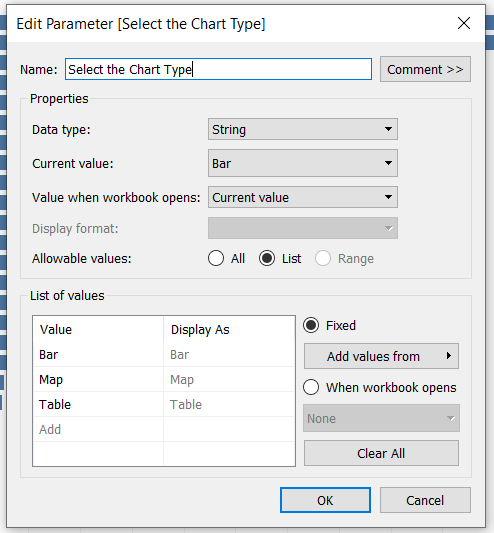 Create Parameter window