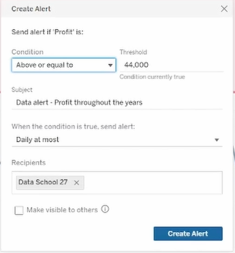 Alerts configuration panel