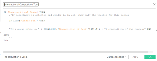 The image shows a user interface with an interface tool that calculates the composition percentage of a department based on gender selection.
AI-generated content may be incorrect.