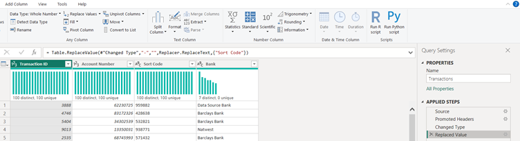 The image appears to be a Microsoft Excel interface, displaying a data table or spreadsheet with various columns, data types, and actions like replace, unpivot, and pivot.

AI-generated content may be incorrect.