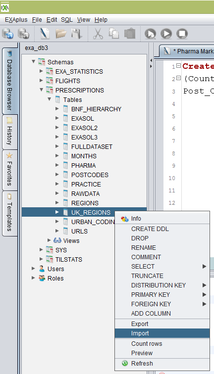 create table import