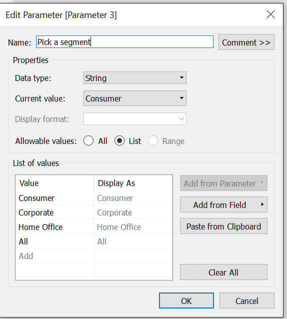 Pick a segment parameter