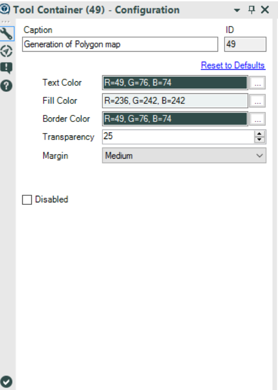 container tool settings