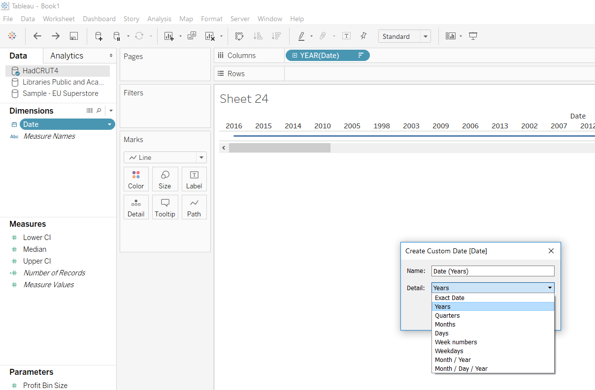 create groups selecting years