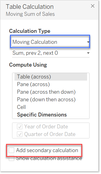 secondary table calc