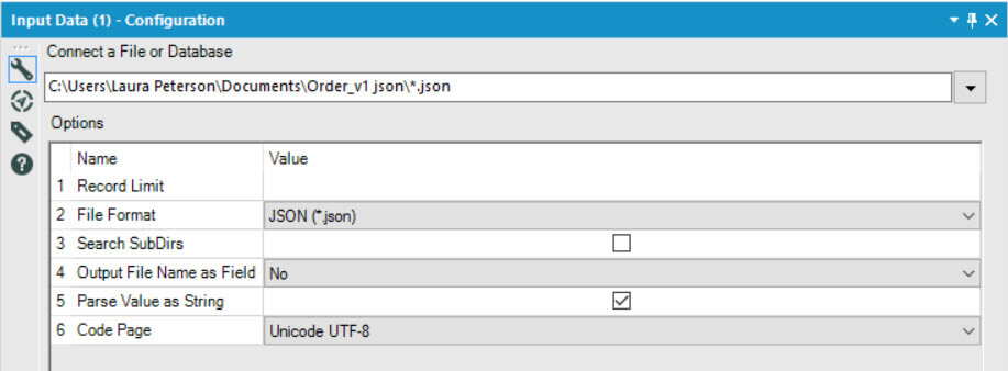 JSON Input configuration