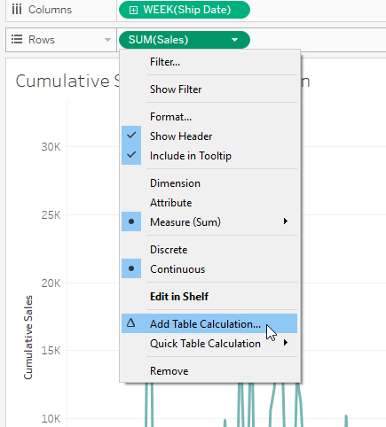 Table calculation select