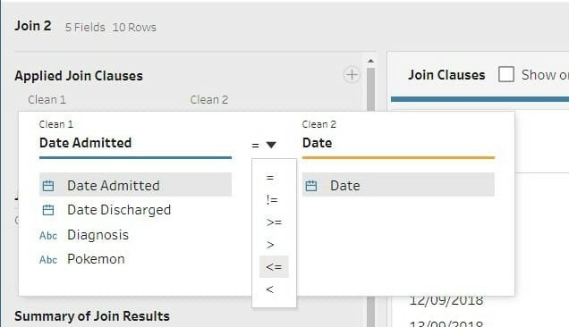 Tableau Prep date Join Clause