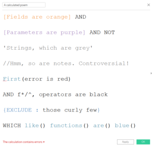 What is that? Colours in the calculated field window - The Data School